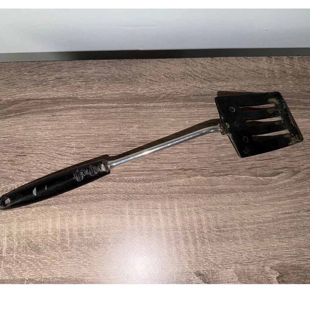 Vintage EKCO USA Slotted Spatula Turner Black Nylon Stainless Steel Handle